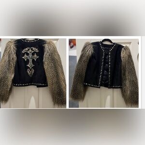 Suede  Jacket with Faux Fur Sleeves